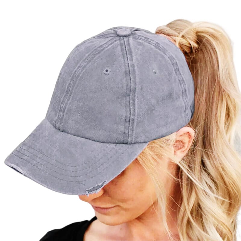 Eohak Ponytail Baseball Hat Distressed Retro Washed Womens Twill - Image 2